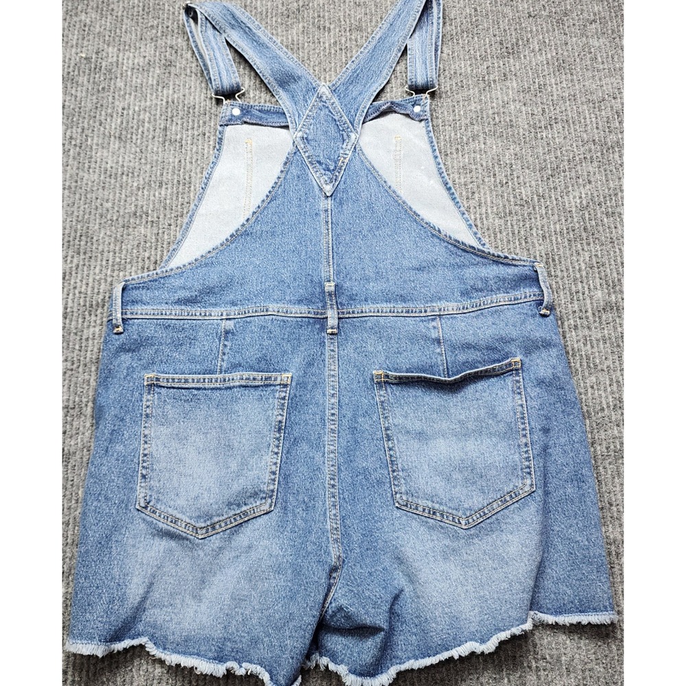 No Boundaries Denim Shortalls Medium Wash Frayed Hem Bib Overalls Size L 11-13 - Picture 5 of 6